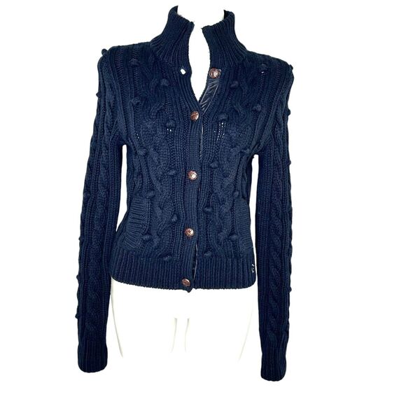 GILLY HICKS Cardigan Womens Blue Button Front Cable Knit Wool Blend Size M Y2K - Picture 1 of 10